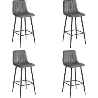 Leobert Tabouret De Bar - - Pozza - Velours Gris Foncé/Pieds Noirs - Lot De 4