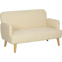 Fortuna Canapé 2 places Lai, petit canapé aspect velours, pieds en bois, canapé rembourré épais avec accoudoirs pour salon, chambre à coucher, 130 x 74 x 79 cm, blanc crème