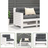 The Living Store Canapé de jardin avec accoudoirs et coussins Blanc Pin massif