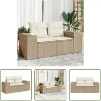 The Living Store Canapé de jardin avec coussins 2 places Beige Poly Rattan