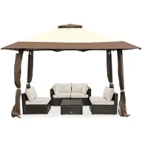 Costway Pavillon 4x4m, Pop up Pavillon pliable avec double toit, sac de transport & roulettes, pavillon de jardin Tente de réception étanche, stable, protection UV 50+ Marron