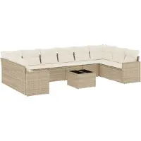 vidaXL Ensemble de salon de jardin 11 pièces avec coussins Beige Poly Rattan