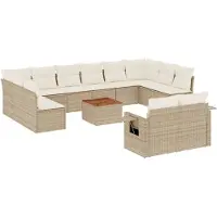 vidaXL Ensemble de 13 canapés de jardin avec coussins Beige Poly Rattan