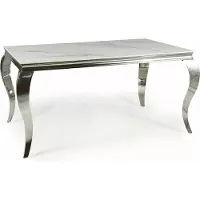 Feldmann-Wohnen Table de salle à manger Prince, table de cuisine en céramique, dimensions au choix, blanc marbré, chrome