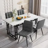 MODFU Table À Manger - Design Contemporain Avec Pieds Métal Noir, Plateau Stable Pour Repas Quotidiens, Cuisine Ou Salle À Manger, 140 x 80 x 74 cm - Noir/Blanc