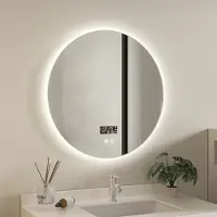 Quality Heating Miroir rond - Noir - 80 cm de diamètre, 30 watts anti-condensation et WLAN