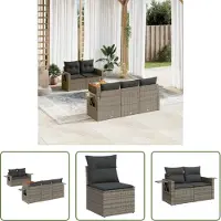The Living Store Ensemble de jardin canapé 6 pièces avec coussins Gris Poly Rattan
