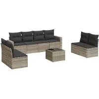 vidaXL Ensemble de salon de jardin 9 pièces avec coussins gris clair Poly rotin