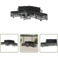 The Living Store Ensemble de 3 canapés d'angle de jardin avec coussins Noir Poly Rattan