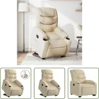 The Living Store Fauteuil relax avec releveur Crème Tissu