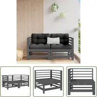 The Living Store Canapés d'angle de jardin 2 pcs. Gris Pin massif