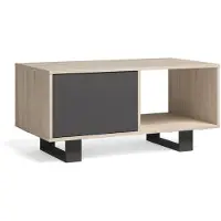 Skraut Home WIND Table basse avec portes, couleur Chêne et Gris Anthracite, 92x50x45cm.