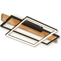 Briloner Cadre Plafonnier LED, lumière indirecte, 3 niveaux de commutation,Reproduction bois, lumière blanc chaud, noir-bois, 55 x 30 x 8 cm