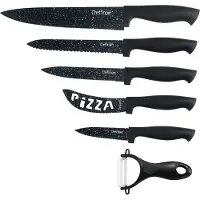Cheffinger set de couteaux 6 pièces (5 couteaux & 1 éplucheur) dans une boîte pliante avec fermeture magnétique Lames de couteaux tranchantes Couteau de cuisine Couteau de chef Couteau à pizza Motif 1