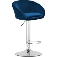 Leobert Tabouret De Bar - - East - Velours Bleu Marine/Base Chromée - 53 X 46 X 81-103 Cm