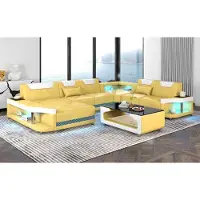 JV Möbel Grand Canapé Salon LED XXL En Forme De U D’Angle En Cuir Beige