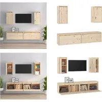 vidaXL Armoires TV 4 pcs. Pin massif - Armoire TV - Armoires TV - Armoire TV en bois - Armoire suspendue