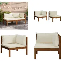 vidaXL Ensemble de canapé 2 pièces avec coussins blanc crème Acacia massif - Ensemble de canapés - Ensemble de canapés en bois - Canapés en bois
