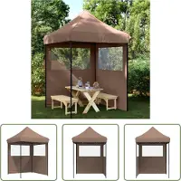 The Living Store Tente de réception Pop-Up pliante avec 2 parties latérales Marron