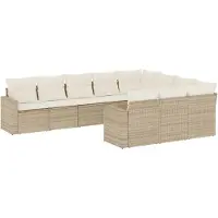 vidaXL Ensemble de salon de jardin 10 pièces avec coussins Beige Poly Rattan