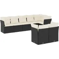 vidaXL Ensemble de jardin canapé 8 pièces avec coussins noir poly rotin