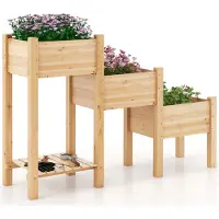 Costway Jardinière à 3 niveaux avec compartiments de rangement ouverts, 3 bacs à plantes surélevés, trous de drainage, 161 x 43 x 104 cm