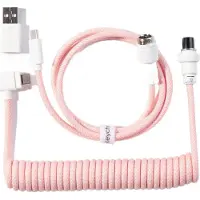 Keychron Coiled Aviator Cable - Câble spiralé pour clavier mécanique Rose clair - Coudé
