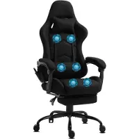 Delman chaise gaming en tissu avec fonction massage à 6 points, chaise de bureau / fauteuil de direction, 02-0036 noir