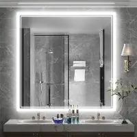 WISFOR miroir de salle de bain LED carré XL, miroir de salle de bain avec éclairage 80cm, avec interrupteur tactile, antibuée, dimmable, 3 couleurs de lumière, IP64 économie d'énergie