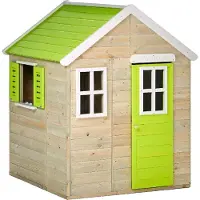 Kangui Maisonnette Enfant Extérieur en Bois TINNI avec Plancher - Toit Étanche - Vert & Blanc