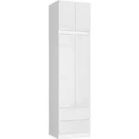 Akord Armoire Avec Surmeuble 2 Portes 2 Tiroirs Blanc/Blanc Brillant 60X51X234