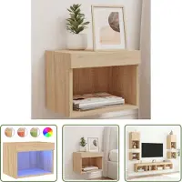 The Living Store Table de nuit murale avec lampes LED Chêne Sonoma