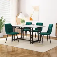Sweiko 120x70cm Noir Table de salle à manger avec 4 chaises Set,Cuisine moderne Set de table de salle à manger, chaises de salle à manger en velours vert foncé, table de jambe en fer noir