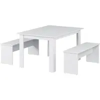 Vicco Ensemble de table à manger Sentio Blanc 137.6x92.8cm avec 2 bancs, Model 26501