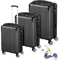 Veska Set de valises à coque dure 3 pièces avec serrure à combinaison TSA 4 roulettes coque dure ABS, valise de voyage trolley valise à roulettes - anthracite
