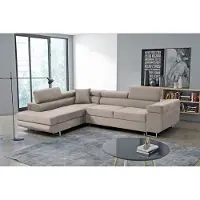 MargaretHadas24 Canapé d'angle Marlene III en L avec appuie-tête réglables Fonction couchage Coffre de rangement 271 cm Livraison à domicile Salon gauche (couleur : beige Vena 07)