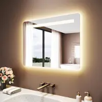Sonni Miroir de salle de bain blanc carré 100 x 60 x 3,5 cm Trois températures de couleur Antibuée Avec prise de courant