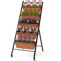 Costway Bac vertical à 5 étages, Bac vertical avec roulettes et bacs à plantes, Bac à fleurs, Escalier à fleurs, Bac à légumes, Bac à herbes aromatiques, 57x74x132cm