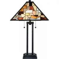 Casa Padrino Lampe de bureau Tiffany de luxe Noir / Multicolore 43,5 x 43,5 x H. 73 cm - Lampe de bureau Tiffany - Luminaires Tiffany - Intérieur de luxe - Luminaires de luxe - Luminaires Tiffany