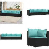 vidaXL 4 pcs. Garden Lounge Set with Coussins Noir Poly Rattan - Garden Lounge Set - Garden Lounge Sets - Outdoor Lounge Set - Lounge Set Terrasse