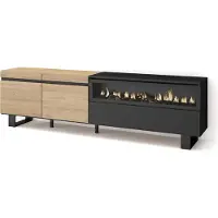 Skraut Home COZY Meuble TV, Banc Télé, 200x35x57cm, Pour les TV jusqu'à 80", Cheminée électrique, Chêne et noir