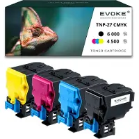 Evoke 4x toner pour Konica Minolta A0X5153 / TNP27K-TNP27B A0X5153 / TNP27K CMYK = Noir + Bleu + Rouge + Jaune | Remplacement pour C25 Ineo+ 25