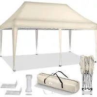 Tillvex Pavillon 3x6m Beige imperméable | Pop-Up Pliable réglable en hauteur | Tente de jardin protection UV 50+ | Tente de réception avec sac pour le jardin