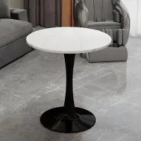 SUCCESS COURIER Table basse noire de 70 cm, table à manger de style moderne du milieu du siècle, pouvant accueillir 2 à 4 personnes, dotée d'un plateau rond en marbre aux veines blanches