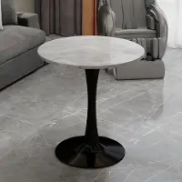SUCCESS COURIER Table basse noire de 70 cm, table à manger de style moderne du milieu du siècle, pouvant accueillir 2 à 4 personnes, dotée d'un plateau rond en marbre aux veines gris clair