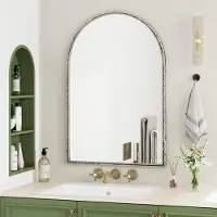 Sweiko Miroir arqué,Miroir mural pour salle de bain,Miroir de courtoisie ou Miroir arqué de décoration murale pour salle de séjour, chambre, entrée,Argent