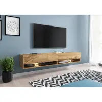 MINIO go for it Minio, armoire TV, TV-Lowboard "ANNE", éclairage LED, 180cm, couleur chêne Wotan