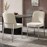 Flieks Lot de 2 chaises de salle à manger Fliek, chaises de cuisine avec coussins d'assise épais, chaises rembourrées avec pieds métalliques, chaise de salon en velours, 53 x 42,5 x 82 cm, beige