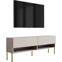 3Xeliving TV lowboard 140 cm cachemire, pieds droits dorés, 140 × 32 × 52 cm