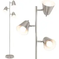 Costway Lampadaire 3 flammes 163cm, Lampadaire avec 3 ampoules E27, abat-jour orientable à 360° & pied lourd, Lampadaire de lecture argenté